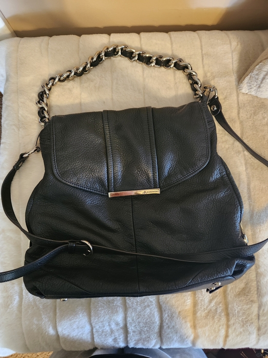 Handbags - B Makowsky                          Black Leather Shoulder Bag with Chain Strap
